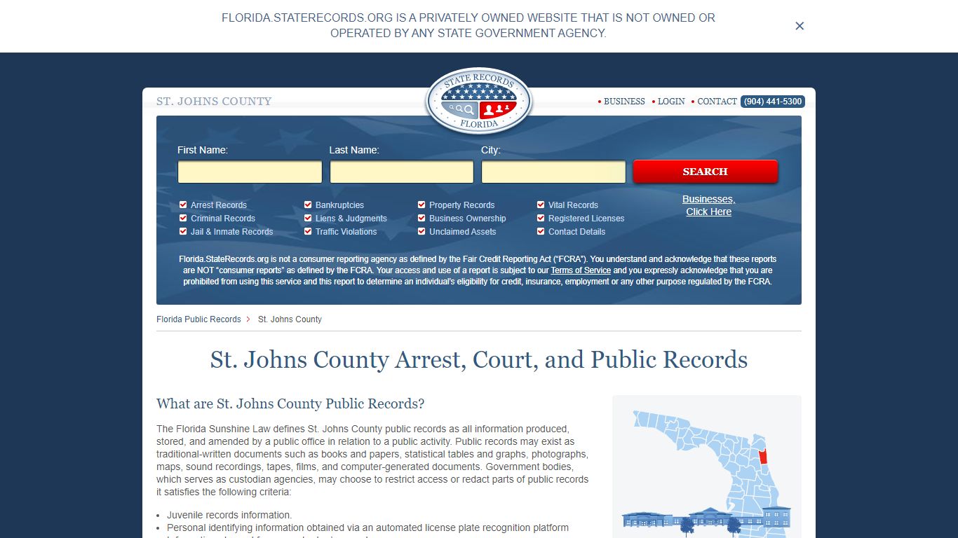 St. Johns County Arrest, Court, and Public Records